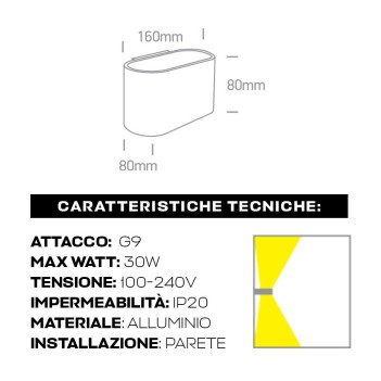 Applique da muro con attacco G9 serie Wall Light 160mm 220V IP20 - Nera