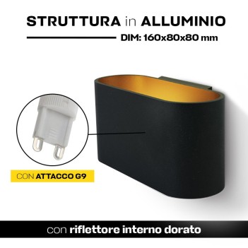 Applique da muro con attacco G9 serie Wall Light 160mm 220V IP20 - Nera