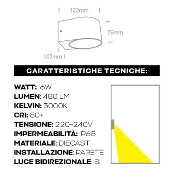 Lampada da esterno da parete 6W impermeabile IP65 - Antracite