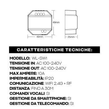 Miboxer WL-SW1 mini modulo Wifi+RF 10A per interruttori/prese 230V