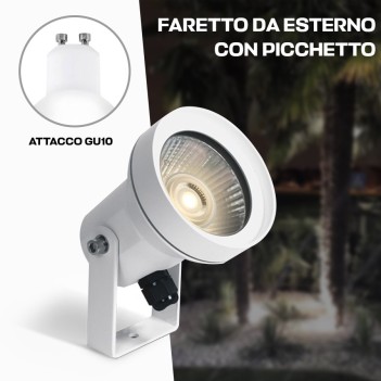 Faretto con picchetto da esterno attacco GU10 D94mm 220V IP65 - Bianco