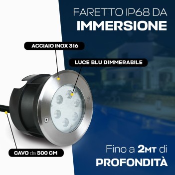 LED immersion spotlight 6W DC 24V D150mm for swimming pools and fountains - Recessed hole 140mm