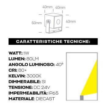 KING LED | Faretto con picchetto quadrato impermeabile IP65 1W antracite