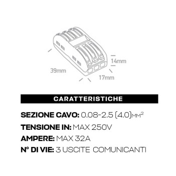 Morsettiera elettrica con connettore rapido serrafilo 3 vie 32A 250V