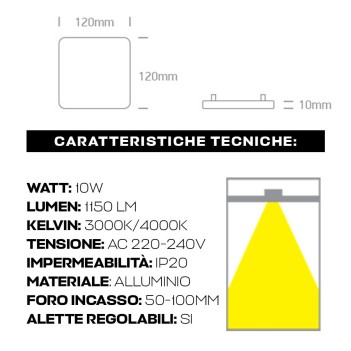 Downlight Plafoniera da Incasso 10W 1150lm IP20 Foro