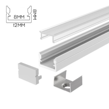 Profilo in Alluminio 1208 Slim per Striscia Led - Bianco 2mt - Kit Completo
