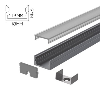 1809 Aluminium Profile for Led Strip - titanium 2mt - Complete Kit en