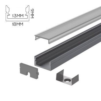 Profilo in alluminio piatto titanio da 2 mt per Strip Led - Kit Completo