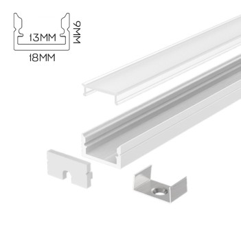 Profilo in Alluminio 1809 per Striscia Led - Bianco 2mt - Kit Completo