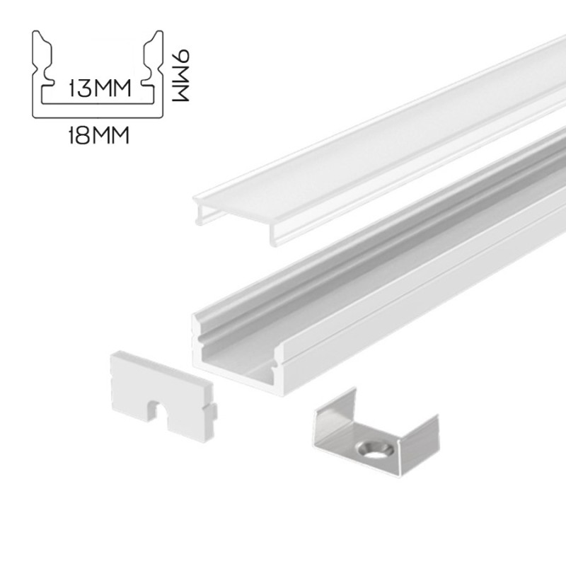1809 Aluminium Profile for Led Strip - White 2mt - Complete Kit en