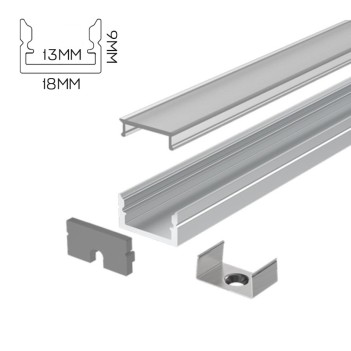 Profilo in Alluminio 1809 per Striscia Led - Anodizzato 2mt - Kit Completo
