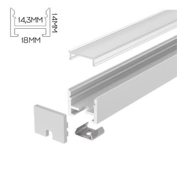 Profilo in Alluminio 1814 per Striscia Led con possibilità di installazione magnetica - Bianco 2mt - Kit Completo