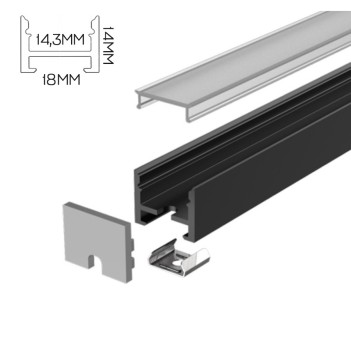 Profilo in Alluminio 1814 per Striscia Led con possibilità di installazione magnetica - Nero 2mt - Kit Completo