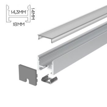 Profilo in Alluminio 1814 per Striscia Led con possibilità di installazione magnetica - Anodizzato 2mt - Kit Completo