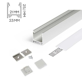 LINEA20 Aluminum Profile for Led Strip - Anodized 2mt - Complete Kit