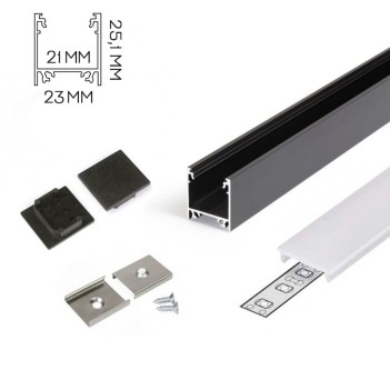 LINEA20 Aluminum Profile for Led Strip - Black 2mt - Complete Kit en