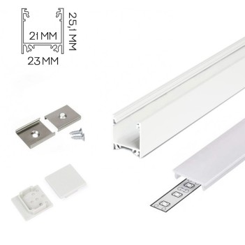 LINEA20 Aluminum Profile for Led Strip - White 2mt - Complete Kit
