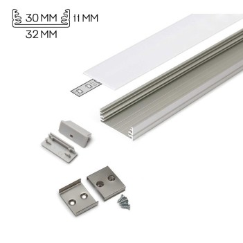 WIDE24 Aluminum Profile for Led Strip - Anodized 2mt - Complete Kit en