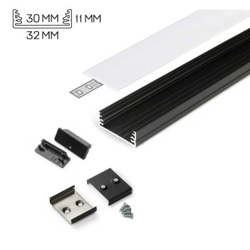 WIDE24 Aluminum Profile for Led Strip - Black 2mt - Complete Kit