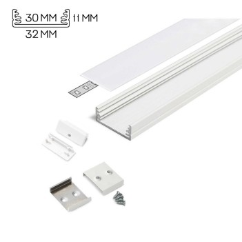 Profilo in Alluminio WIDE24 per Striscia Led - Bianco 2mt - Kit Completo