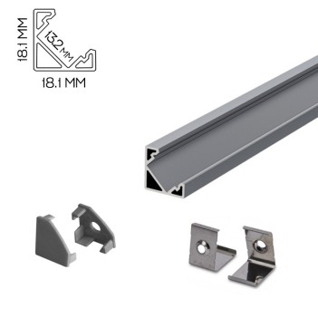 Aluminium Angle Profile 007 for Led Strip - Titanium 2mt - Complete Kit en