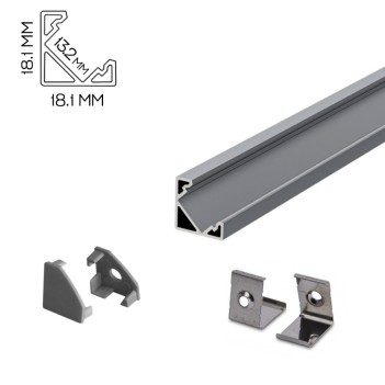 Profilé LED d'angle - Série V16 - 1,5 mètre - Aluminium - Diffuseur opaque  - DELILED SAS