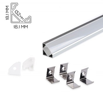 Profilo in Alluminio Angolare 007 per Striscia Led - Anodizzato 2mt - Kit Completo