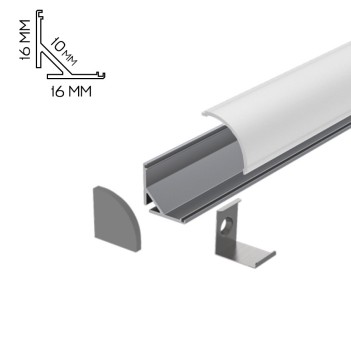 Profilo in Alluminio Angolare 1616 per Striscia Led - Titanio 2mt - Kit Completo