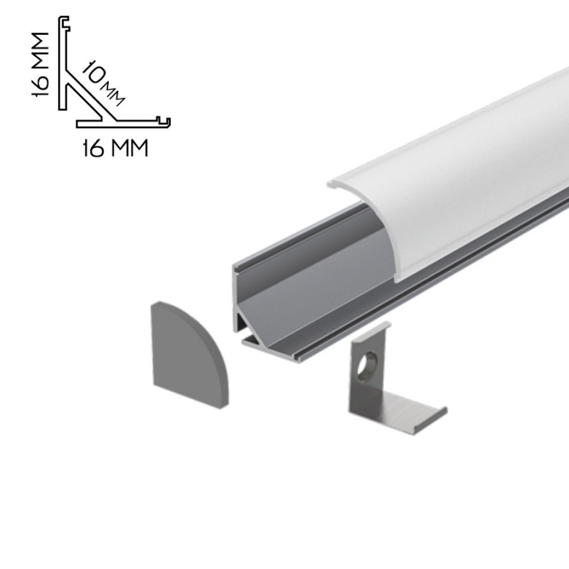 Aluminium Angle Profile 1616 for Led Strip - Titanium 2mt - Complete Kit