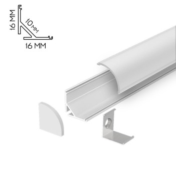 Angular Aluminum Profile 1616 for Led Strip - White 2mt - Complete Kit