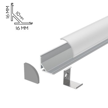 Angular Aluminum Profile 1616 for Led Strip - Anodized 3mt - Complete Kit en