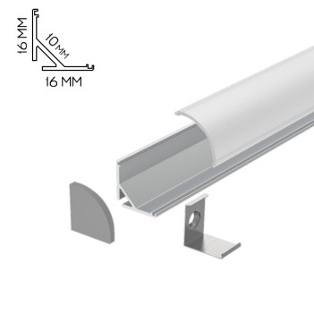 Profilo in Alluminio Angolare 1616 per Striscia Led - Anodizzato 3mt - Kit Completo