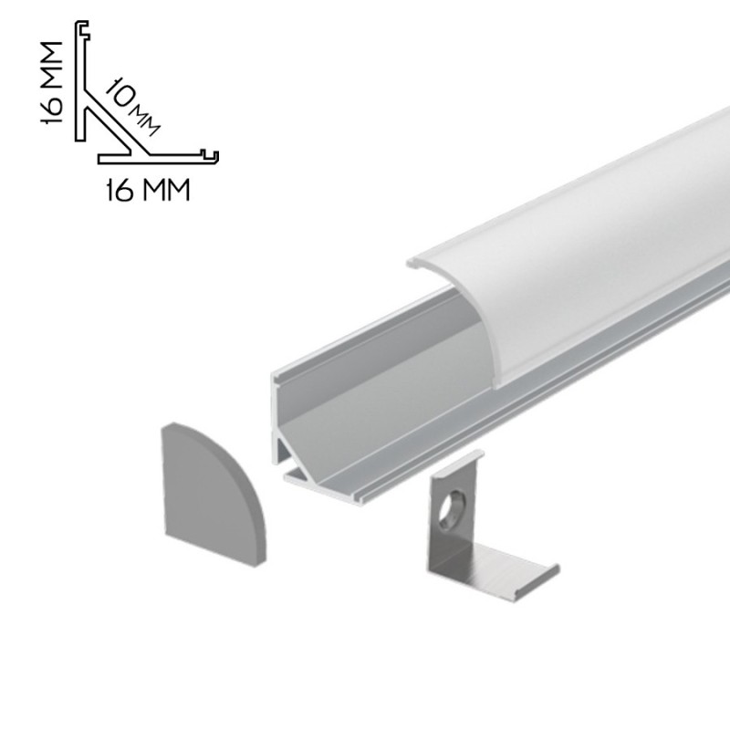 Profilo in Alluminio Angolare 1616 per Striscia Led 