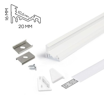 Profilo in Alluminio Angolare CORNER10 per Striscia Led - Bianco 2mt - Kit Completo