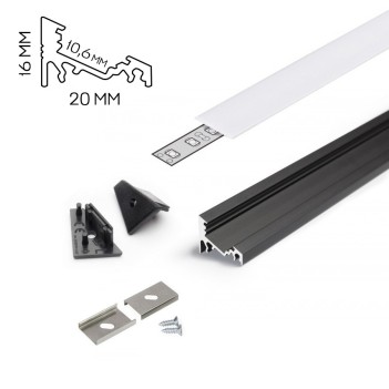 CORNER10 Angular Aluminum Profile for Led Strip - Black 2mt - Complete Kit