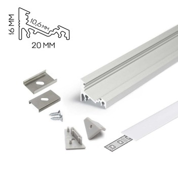 Profilo in Alluminio Angolare CORNER10 per Striscia Led - Anodizzato 2mt - Kit Completo