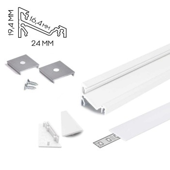 Profilo in Alluminio Angolare CORNER14 per Striscia Led - Bianco 2mt - Kit Completo