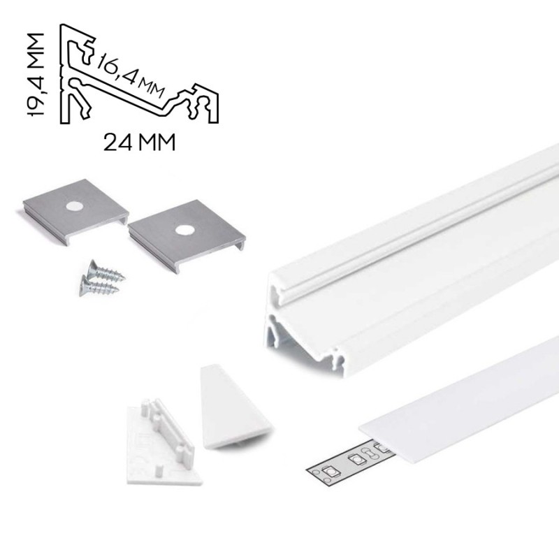 CORNER14 Corner Aluminum Profile for Led Strip - White 2mt - Complete Kit