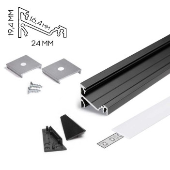 CORNER14 Angular Aluminum Profile for Led Strip - Black 2mt - Complete Kit
