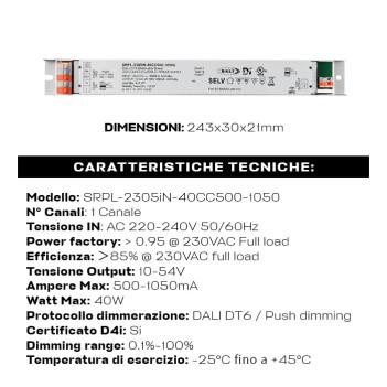 Power Supply 40W DC 500-1050mA 10-54V DALI2 D4i NFC Link DALI and PUSH Dimming