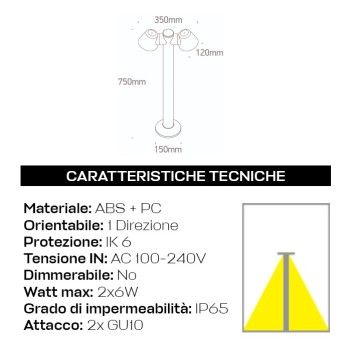 Paletto da giardino con attacco GU10 serie Garden 75cm 220V