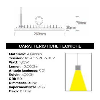 Campana UFO 100W 10000lm 4000K 90° IP65 - High Bay su