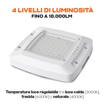 Plafoniera industriale CCT Dual White 120D con 4 livelli di