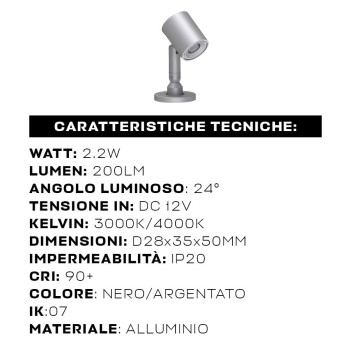 Spotlight on Stem 2.2W 12V 3000K 50MM Adjustable for Shop Windows and Display