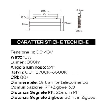 Lampada Led Grille Orientabile 10W 800lm Dual White CCT D24 224mm ZigBee + RF Smart Nero per Binario 48V MiBoxer - Serie MG2-10F