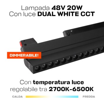 Lampada Led Grille Orientabile 20W 1530lm Dual White D24 440mm ZigBee + RF Smart Nero per Binario 48V MiBoxer - Serie MG2-20F-ZL