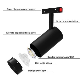 Faretto Led Spot Light 12W 1100lm DualWhite CCT D60 ZigBee + RF Smart Nero per Binario 48V MiBoxer - Modello MS2-12B-ZR