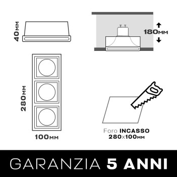 Triple Recessed Gypsum Ceiling Lamp Holder Rectangular Satin K1425/3 - With GU10 Socket