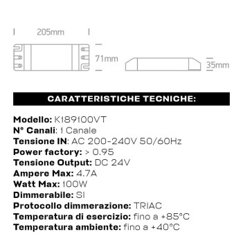 Triac Power Supply 100W 24V Dimmable Phase Cut - DIM-K1 Series