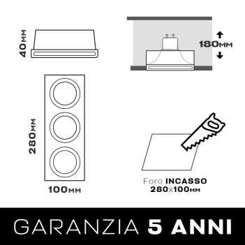 Triple Recessed Gypsum Ceiling Lamp Holder Rectangular K0628/3 - With GU10